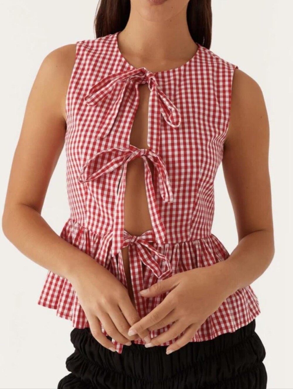 Peppermayo | Red Gingham Tie Front Top